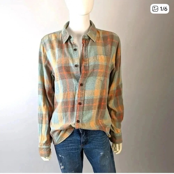 PacSun Tops - PACSUN Plaid Button-Up Flannel Shirt in Green and Orange